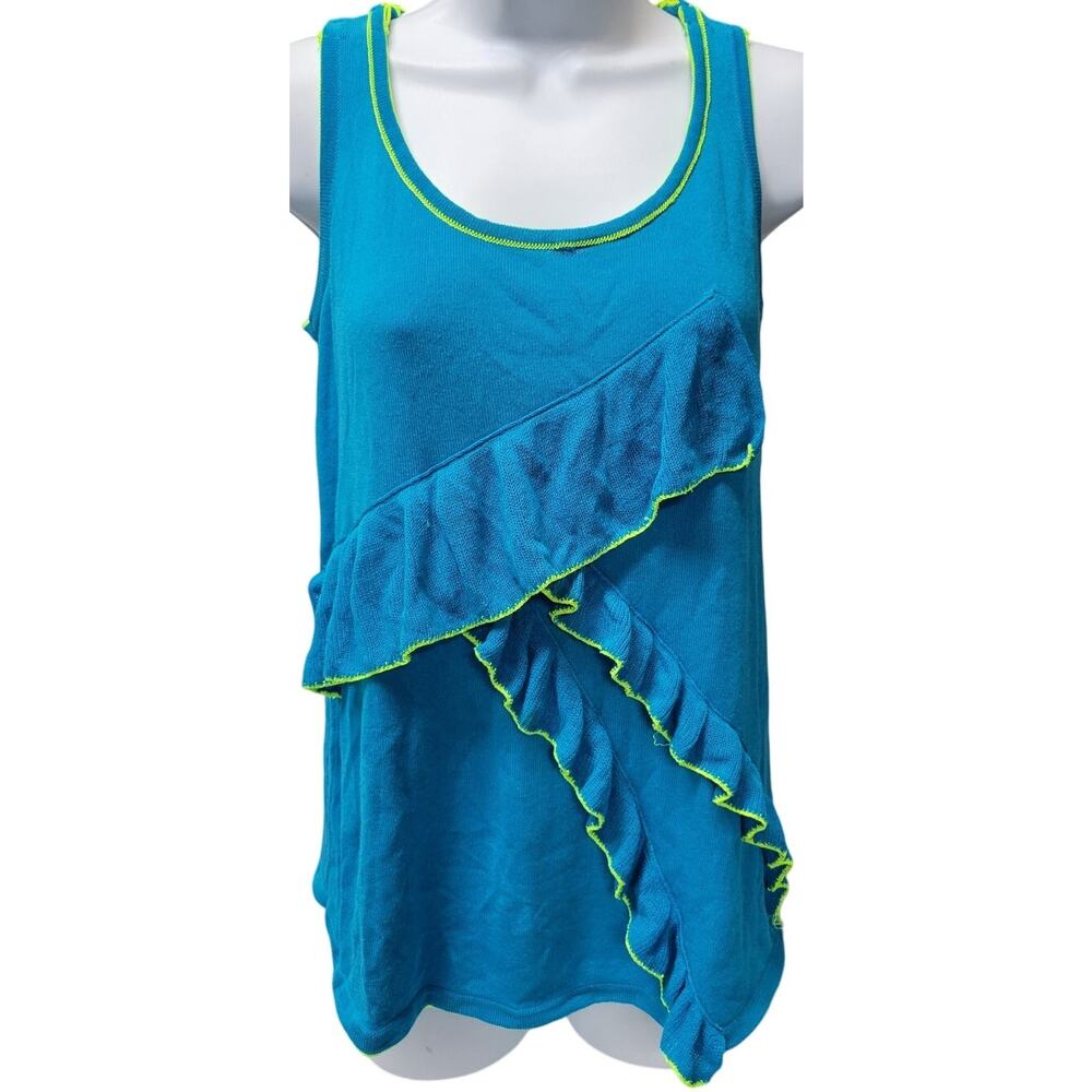 Nanette Lepore Women S Sleeveless Blouse Top Ruffle scoop Neck Silk Blue Green